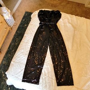 Black Marina Sequin Sparkle ✨️ Strapless Jumpsuit Gala Dance Event Size 12